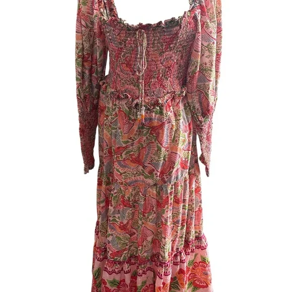 Farm Rio Macaw Flight Smocked Dress, Size Medium, Good Condition - Picture 2 of 8